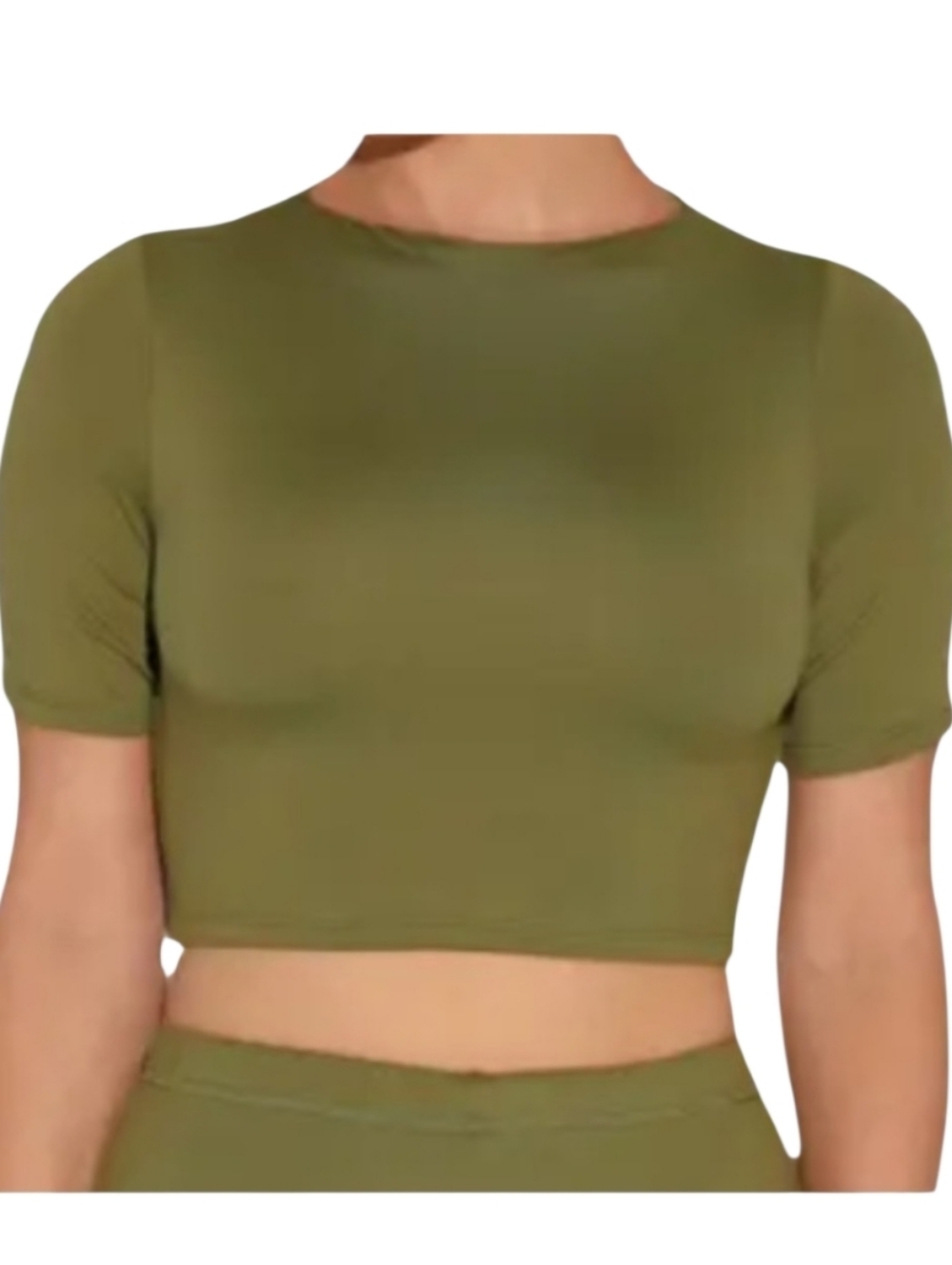 Naked Wardrobe Olive Short Sleeve Crop Top Size L Butter Soft Comfort Athleisure